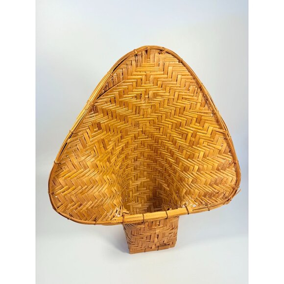 Wicker Rattan Basket Planter Pot Fan Back Spade Hand Woven Retro Boho Mid Centur - Picture 10 of 16